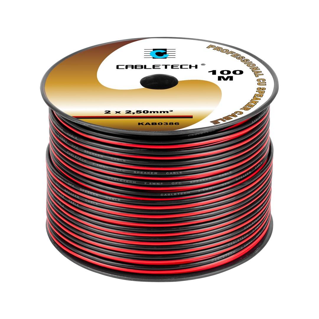 CABLETECH højttalerkabel 2 × 2,50 mm² – sort/rød, 100 m