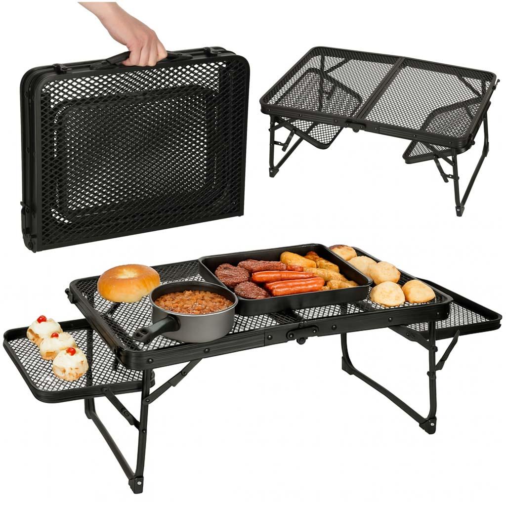 Sammenklappeligt rejsebord til camping - sort gitter, 60 × 40 × 27 cm (udslået længde 87 cm)