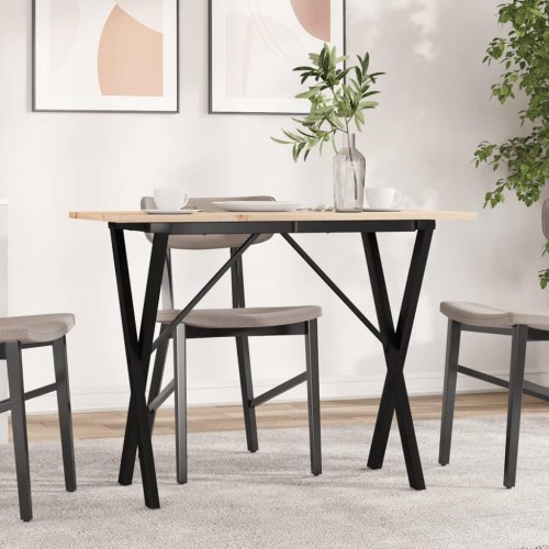 Spisebord med X-stel i massivt fyrretræ og stål - 100 x 50 x 75 cm
