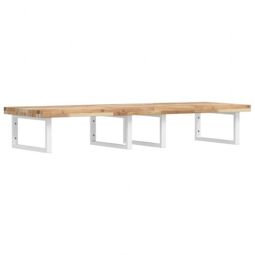 Væghængt badeværelseshylde stål og massivt akacietræ