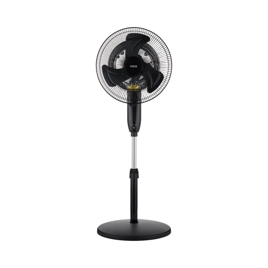 N’OVEEN F740 2‑i‑1 gulvventilator med varme – 16"/40 cm, sort