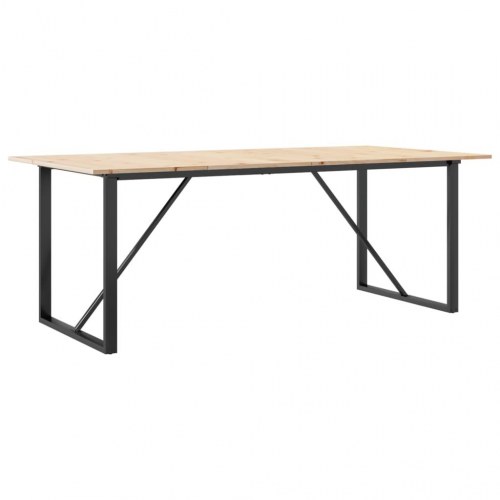 Spisebord 200 x 100 x 75 cm med O-stel i massivt fyrretræ og stål