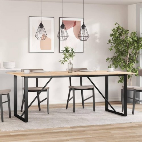 Spisebord 200 x 100 x 75 cm med O-stel i massivt fyrretræ og stål