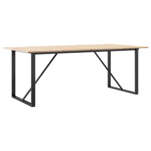 Spisebord 200 x 100 x 75 cm med O-stel i massivt fyrretræ og stål