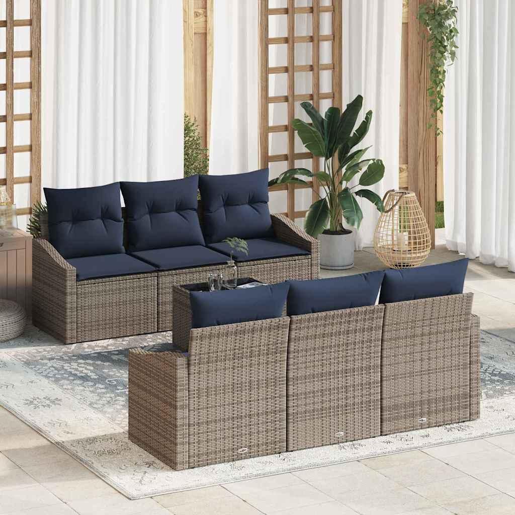 Sofa Sæt med pude 7 stk Grå og Marineblå polyrattan