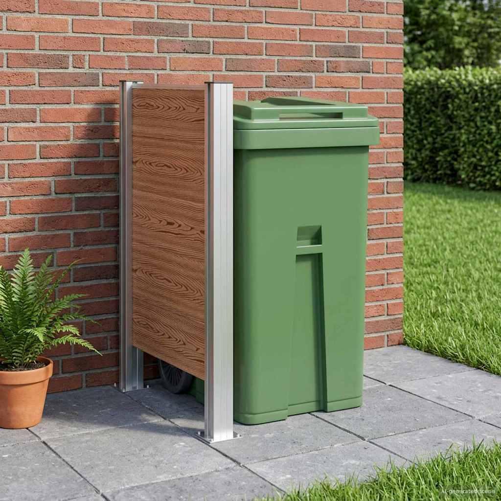 Affaldsbeholderhegn i brun WPC og aluminium - 85 × 12 × 115 cm