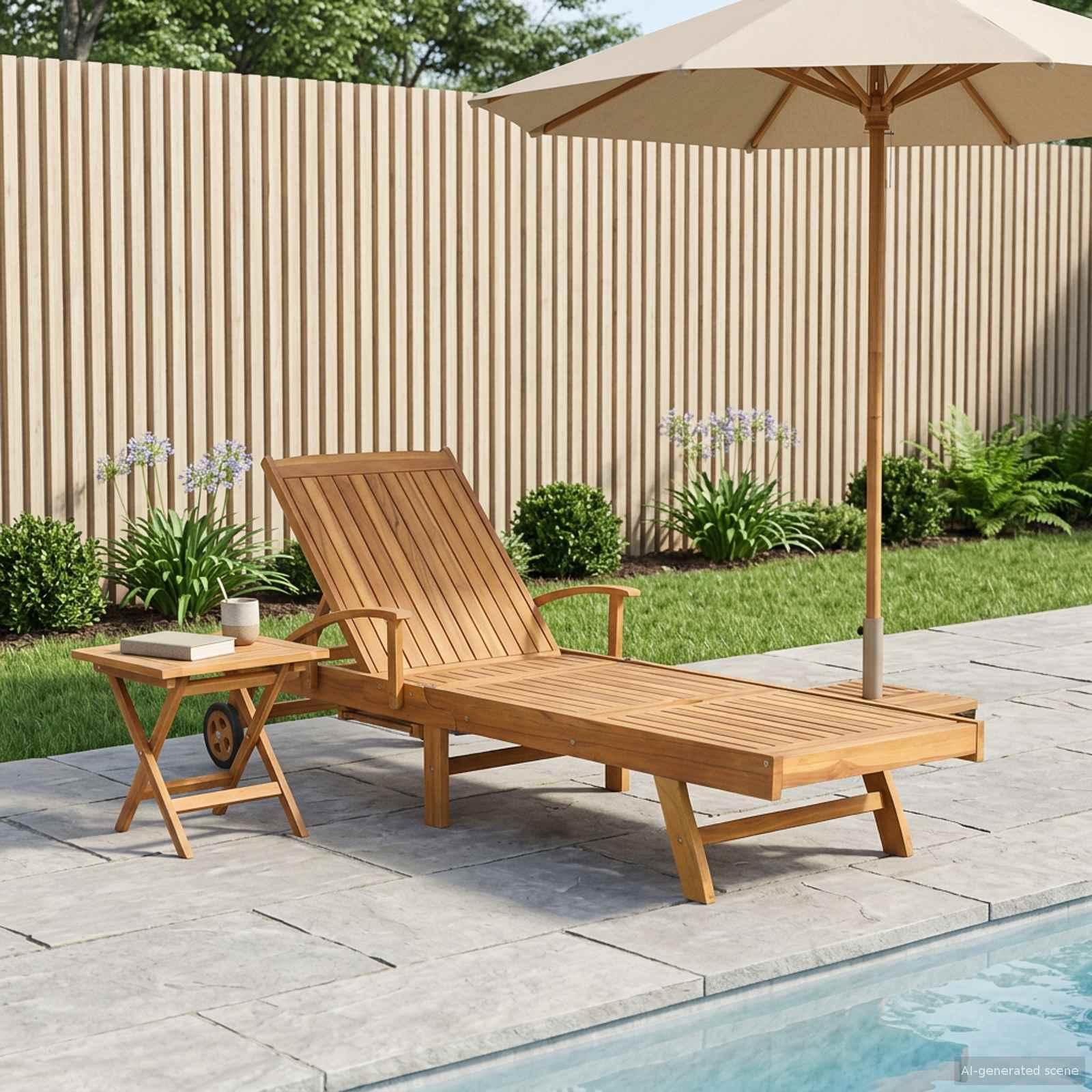 Solseng med bord 2 stk Brun 40 x 40 x 40 cm Massiv Teaktræ