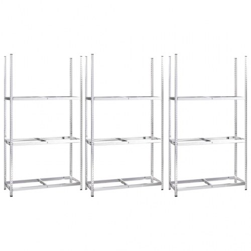 Dækreoler - 3 stk. med 3 hylder, 110 × 40 × 200 cm, stål, sølvfarvet