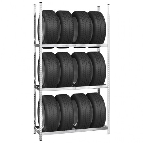 Dækreoler - 3 stk. med 3 hylder, 110 × 40 × 200 cm, stål, sølvfarvet