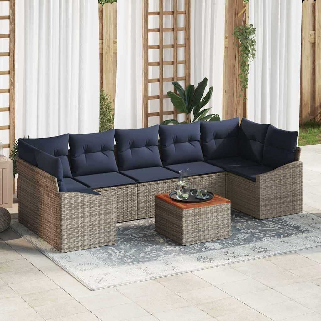 Havesofa Sæt med opbevaring 8 stk Grå og Marineblå polyrattan