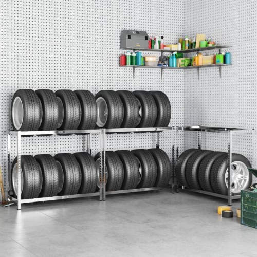 Dækreoler 3 stk. - 2 hylder 110×40×110 cm, galvaniseret stål, sølvfarvet