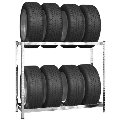 Dækreoler 3 stk. - 2 hylder 110×40×110 cm, galvaniseret stål, sølvfarvet