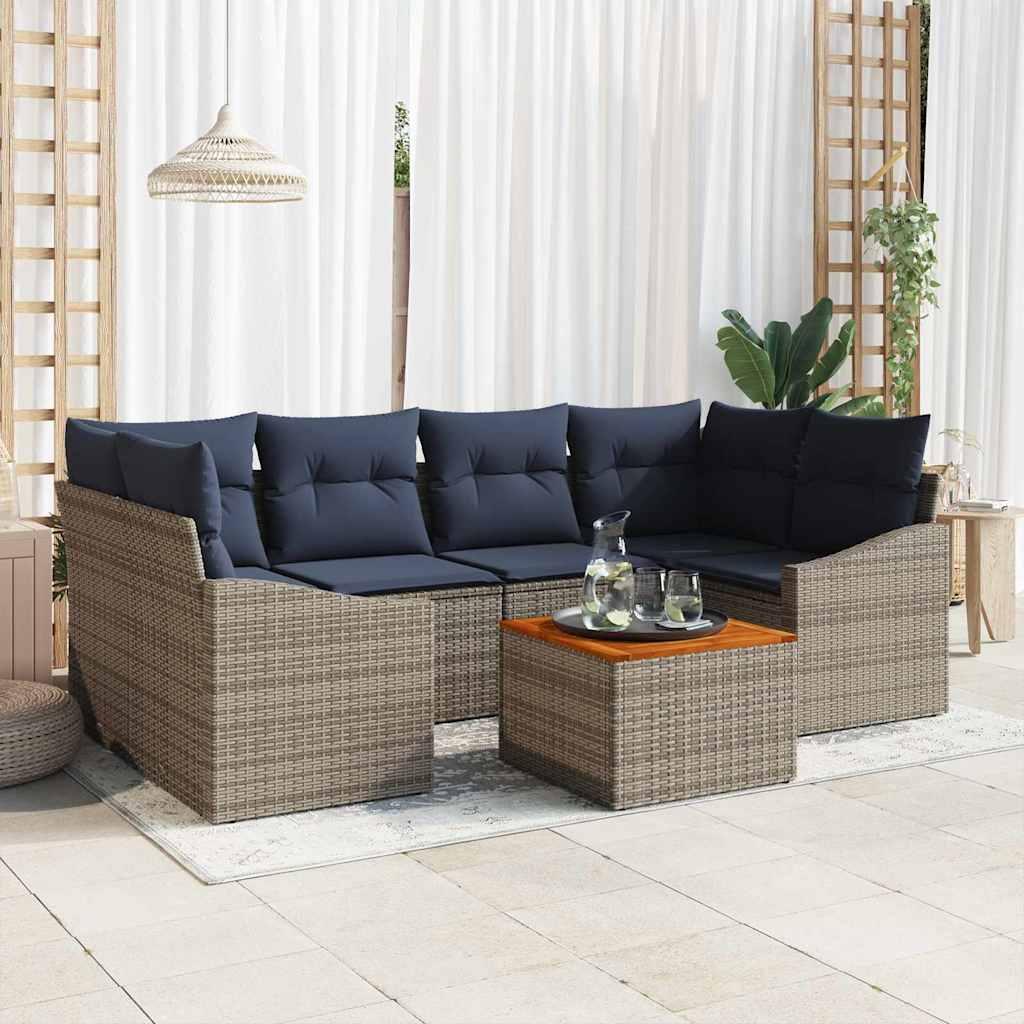 Havesofa Sæt med opbevaring 7 stk Grå og Marineblå polyrattan