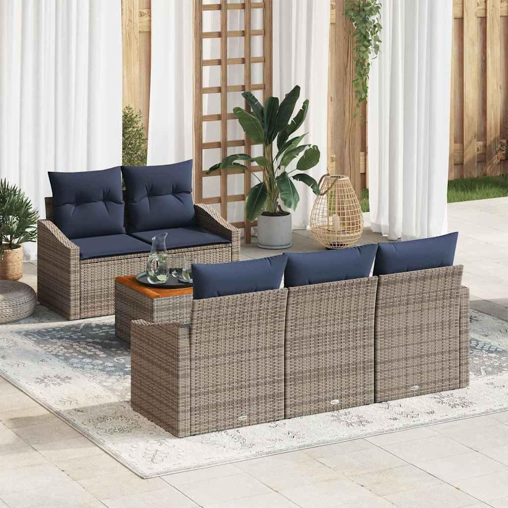 Havesofa Sæt med opbevaring 6 stk Grå og Marineblå polyrattan