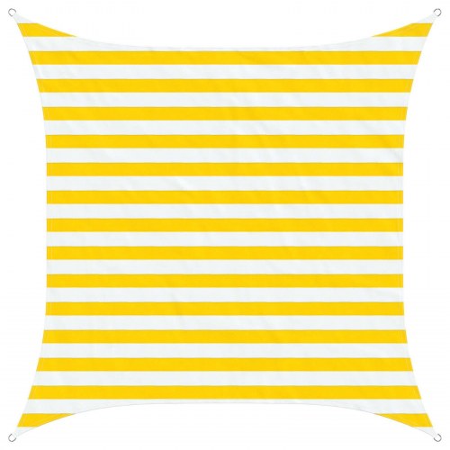 Solsejl 2 x 2 m - gul/hvid stribet, 100% polyester oxford