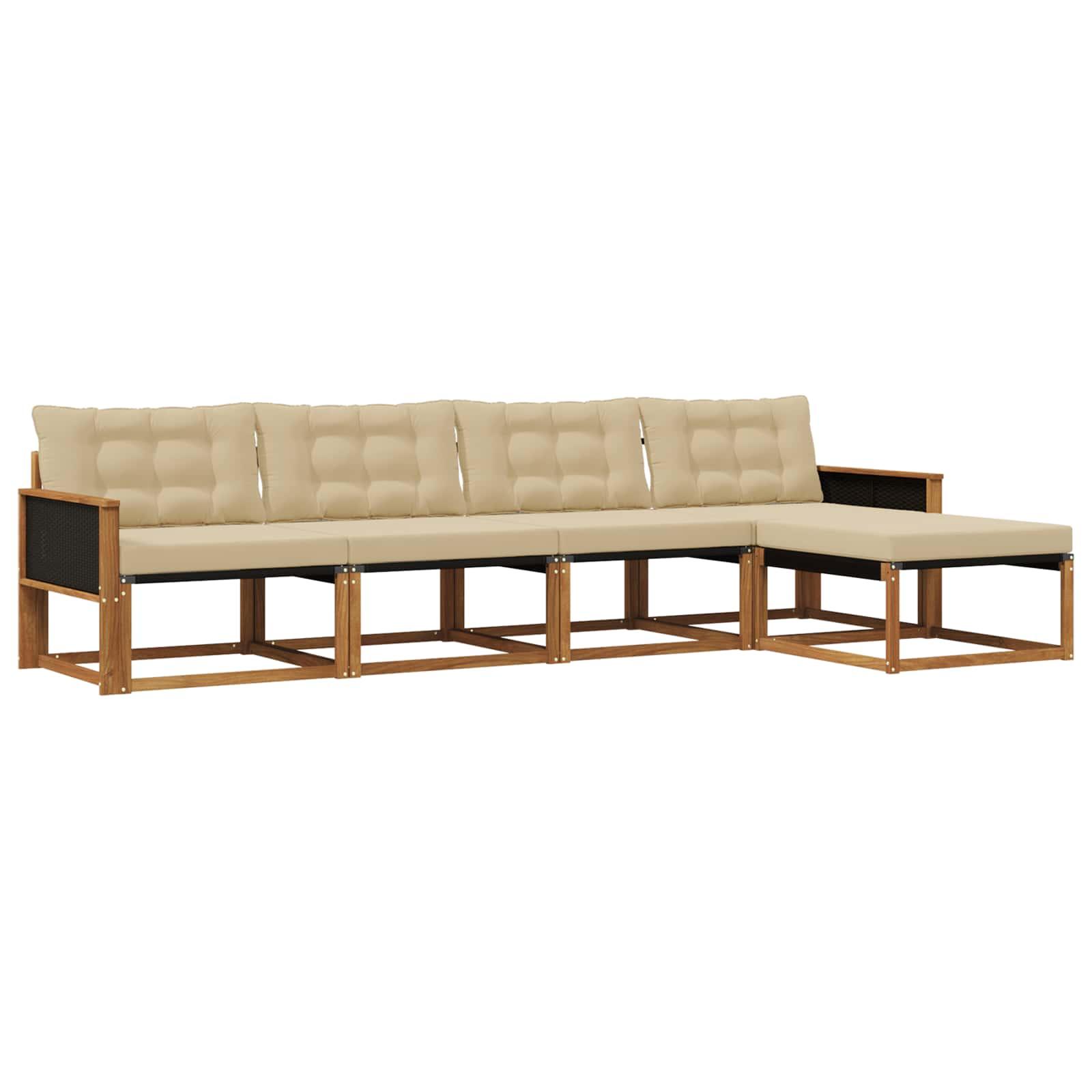 Udendørs Sofagruppe Med Pude 5 Dele - Naturlig og beige / Sort rattan