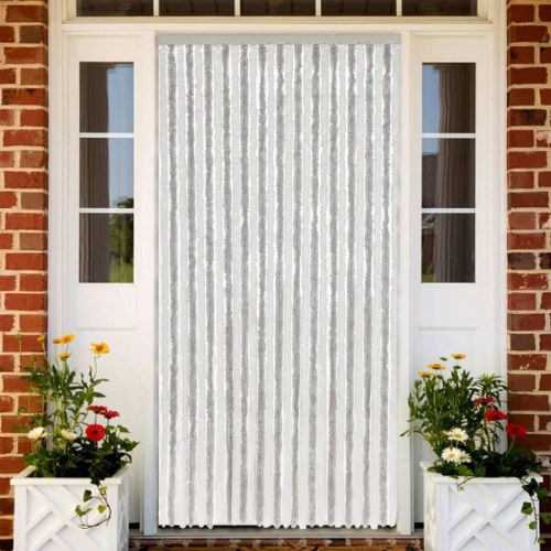 Flueforhæng 118×220 cm i chenille - lysegrå/hvid