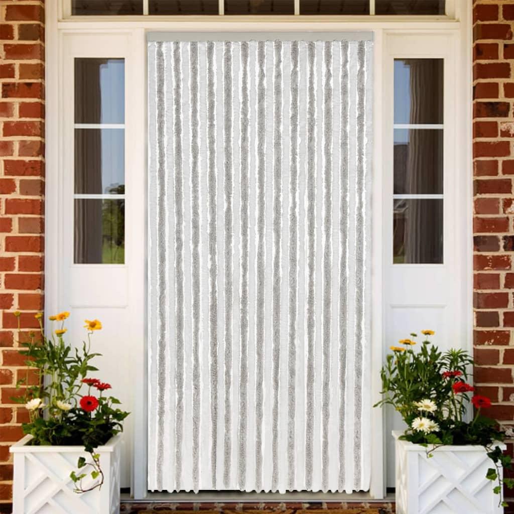 Flueforhæng 118x220 cm chenille lysegrå og hvid