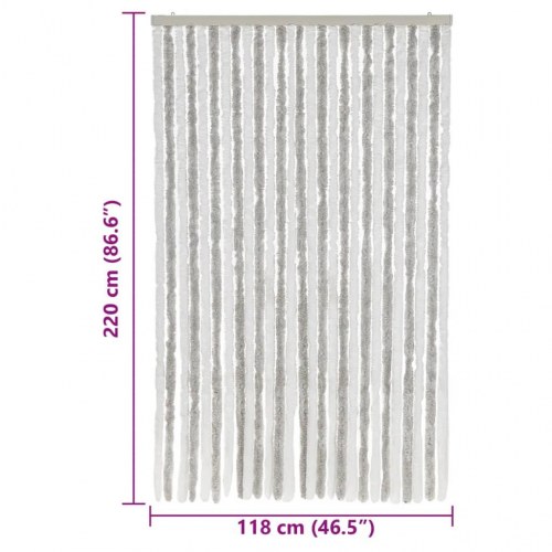 Flueforhæng 118×220 cm i chenille - lysegrå/hvid