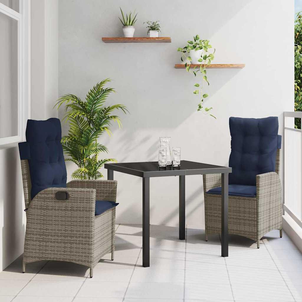 Have spisebordssæt i rattan med puder, 3 dele - grå/sort