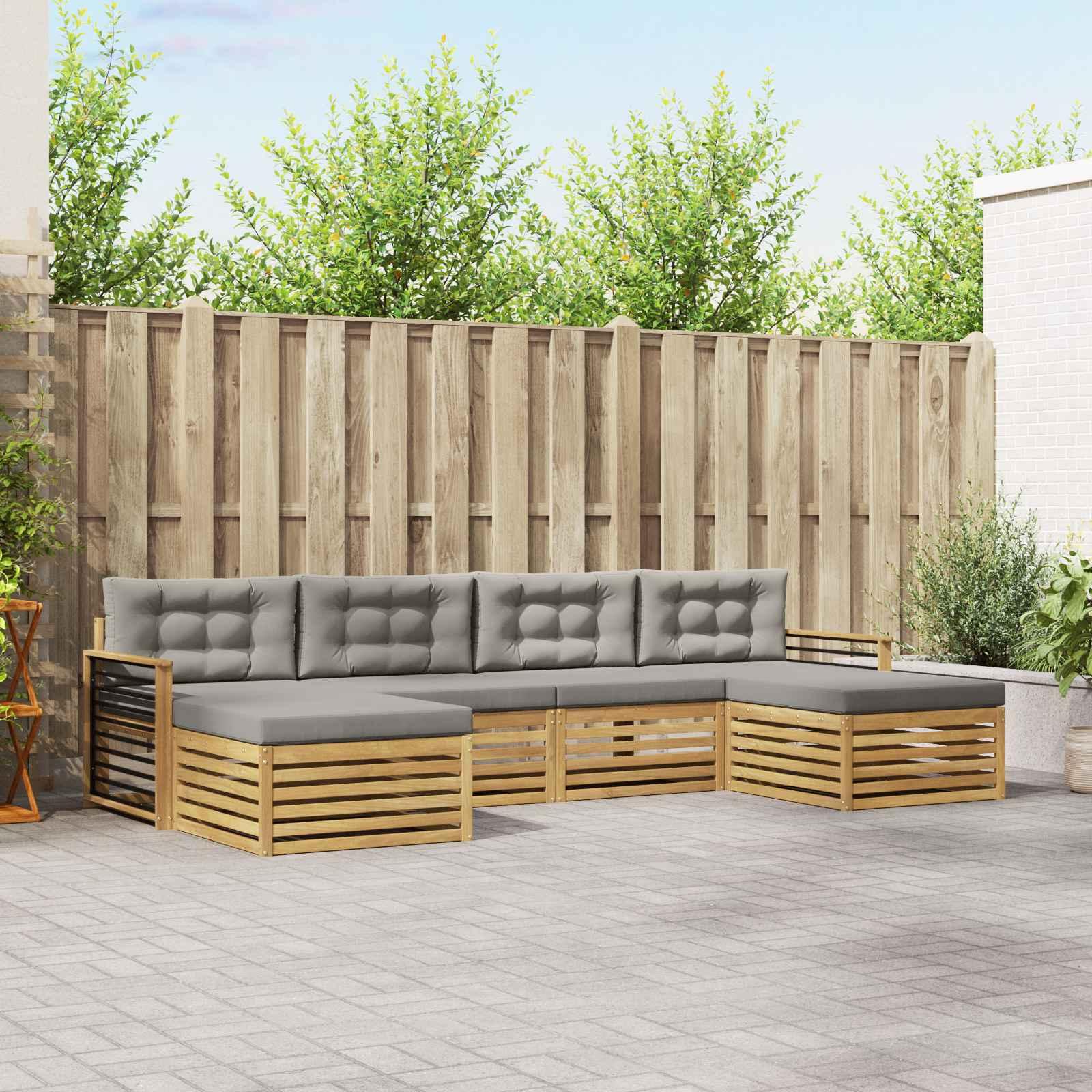 Sofasæt med pude 6 stk Hvid og lysegrå Massivt Akacietræ