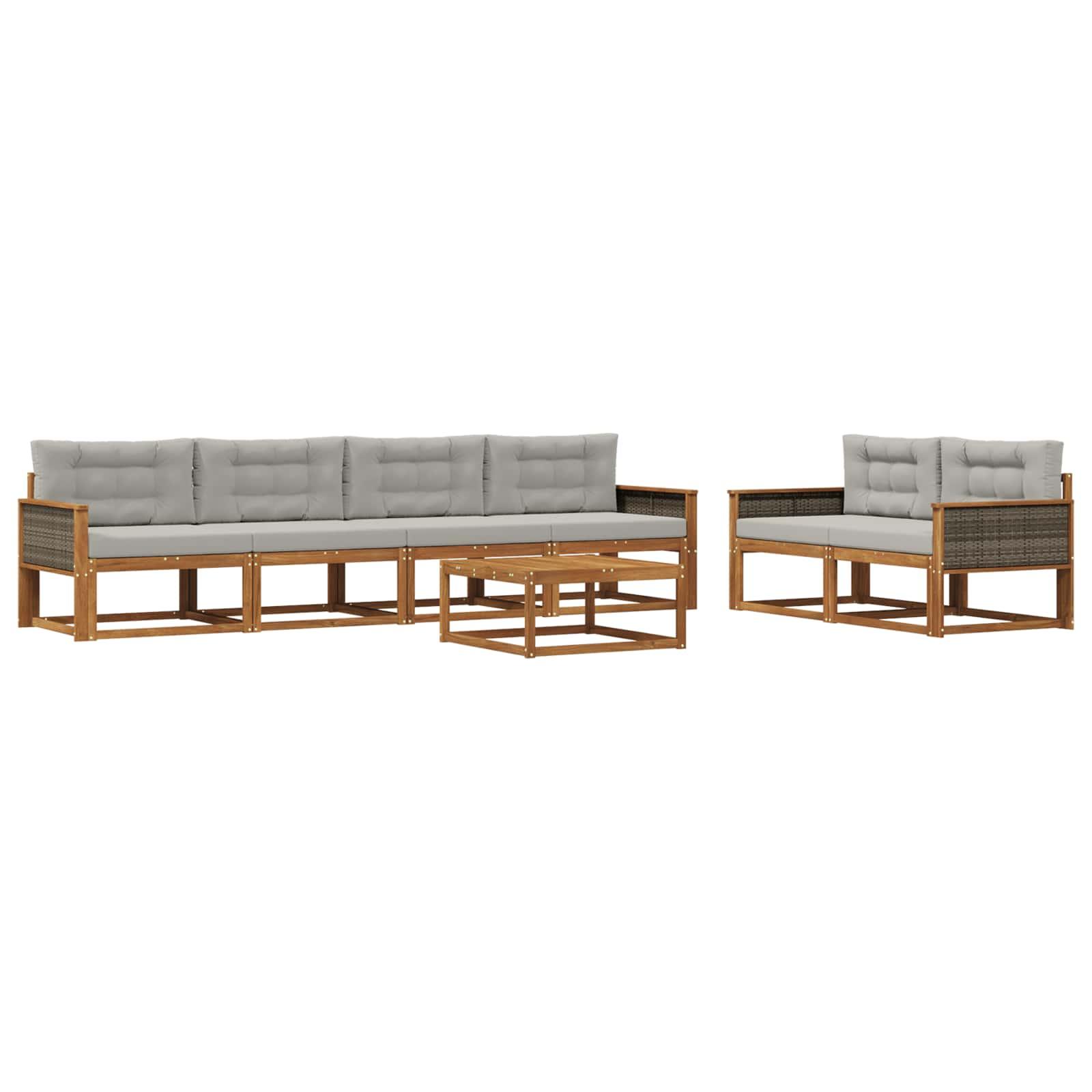 Udendørs sofagruppe 7 dele - naturlig/lys grå modulsofa til terrasse og have