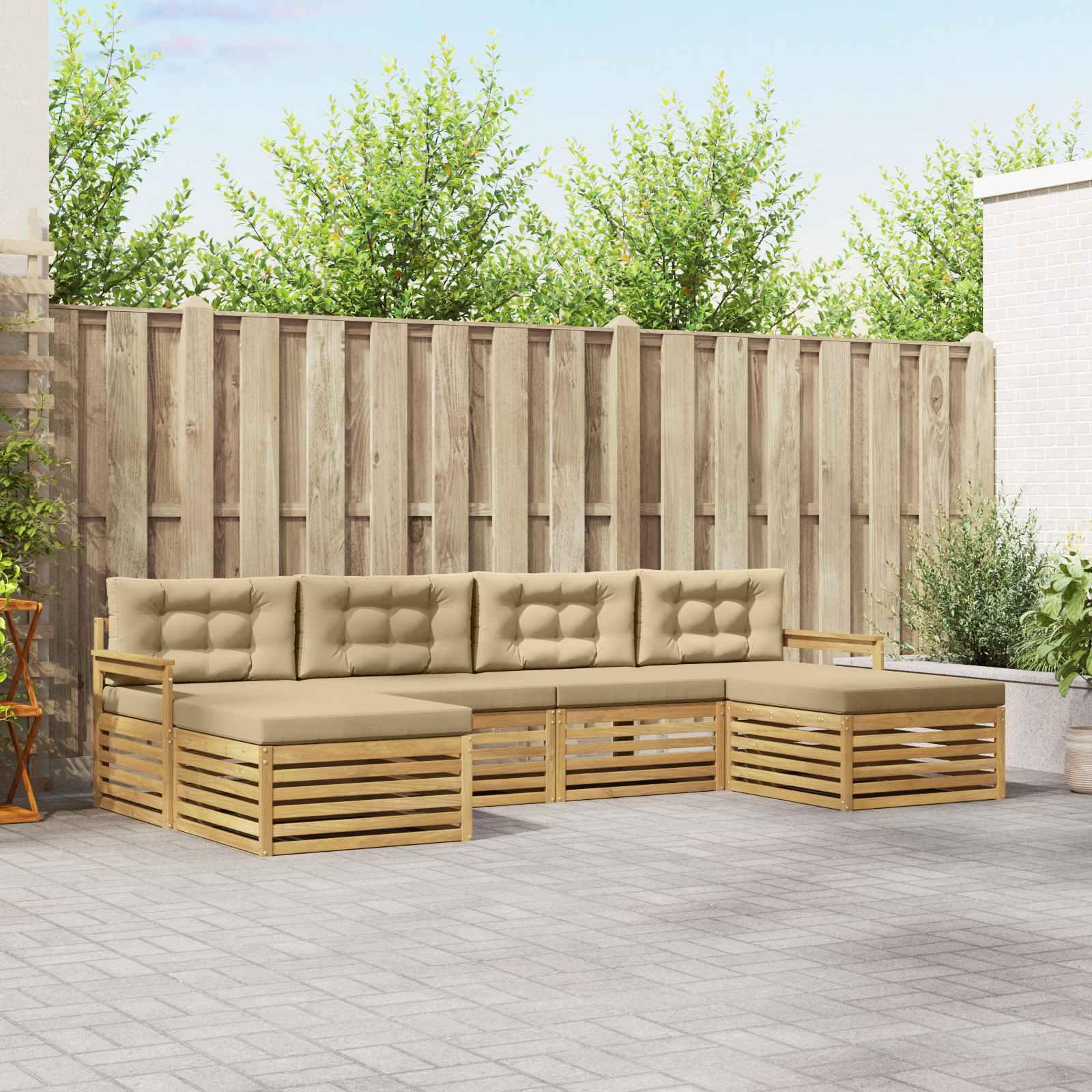 Sofasæt med pude 6 stk Hvid og Beige Massivt Akacietræ