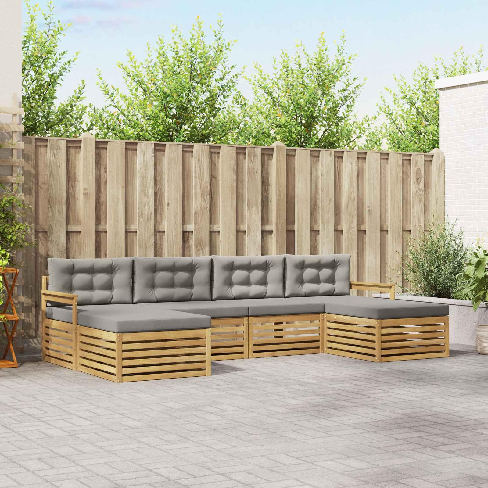 Sofasæt med pude 6 stk Hvid og lysegrå Massivt Akacietræ