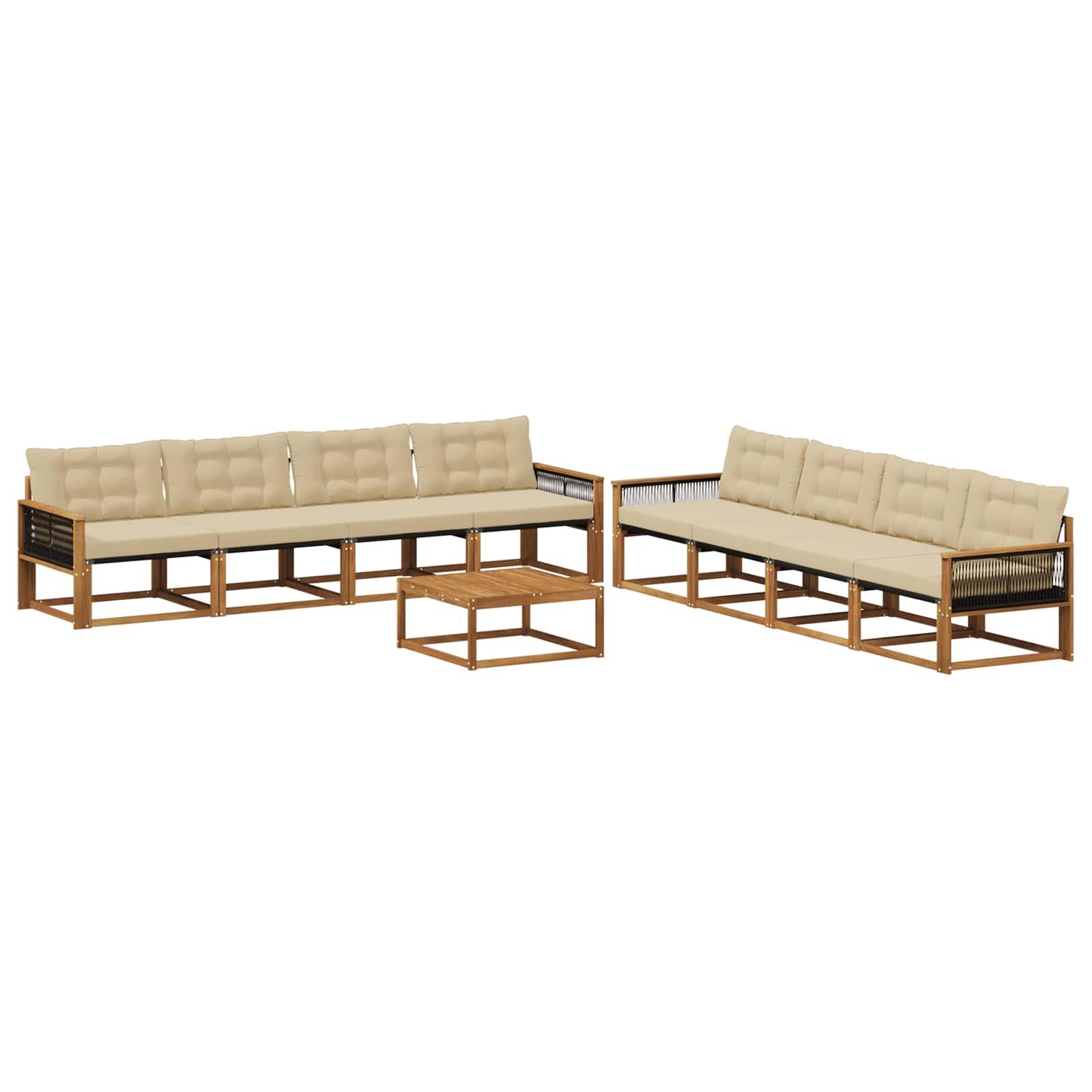 Udendørs sofagruppe i akacietræ - 9 dele, naturlig/beige