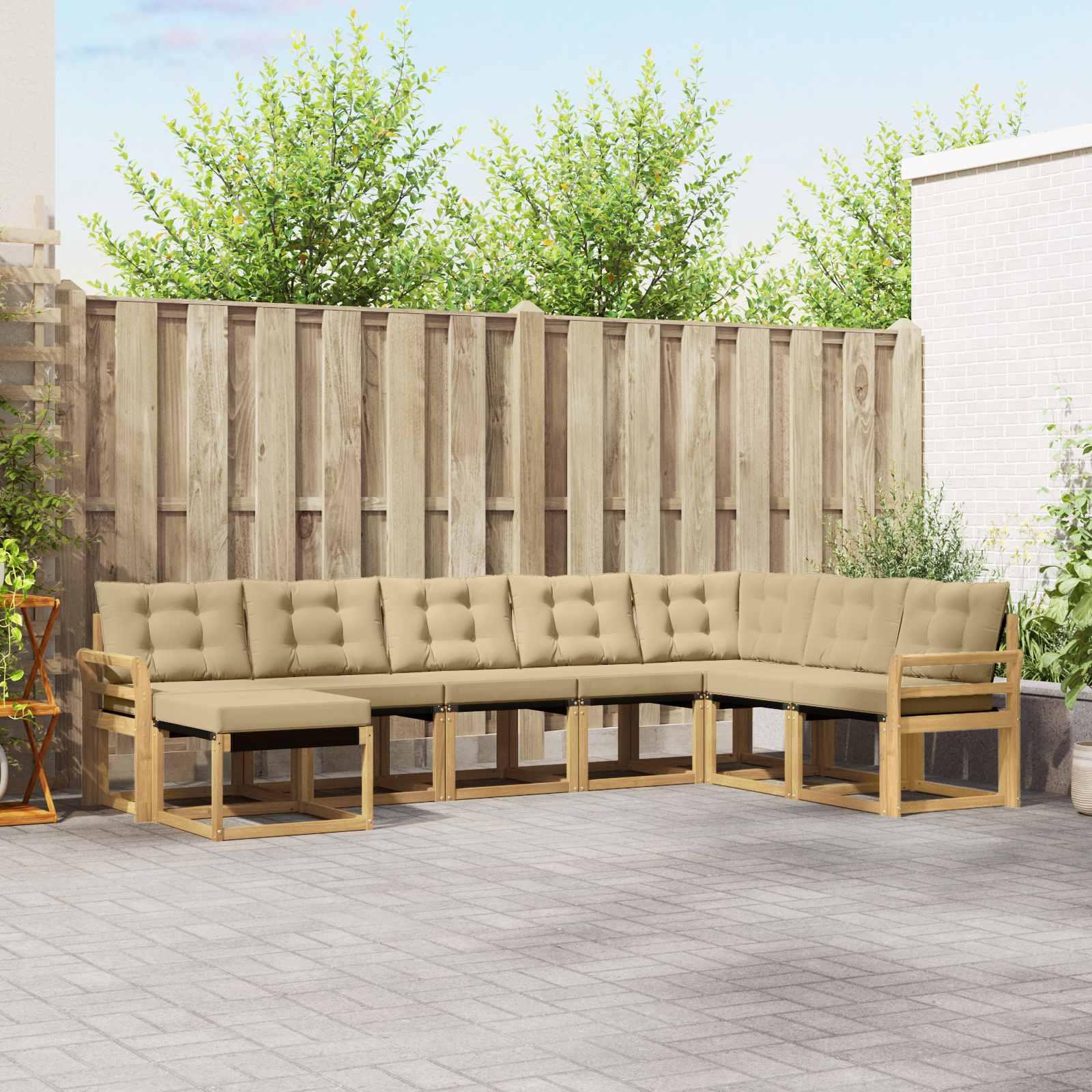 Udendørs sofagruppe i massiv akacietræ med puder, 8 dele - hvid/beige