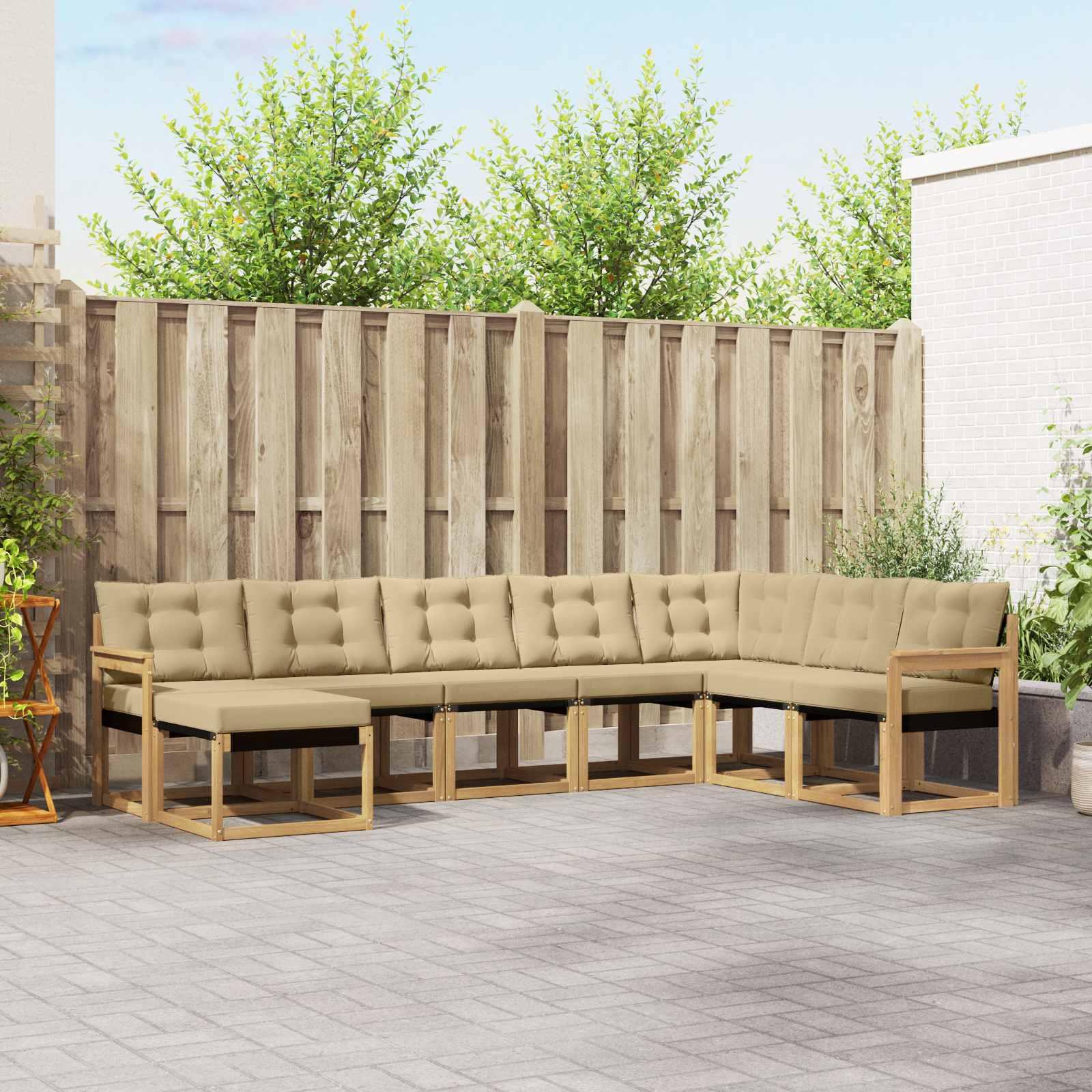 Udendørs sofagruppe i akacietræ - 8-pers. modulsofa, hvid/beige