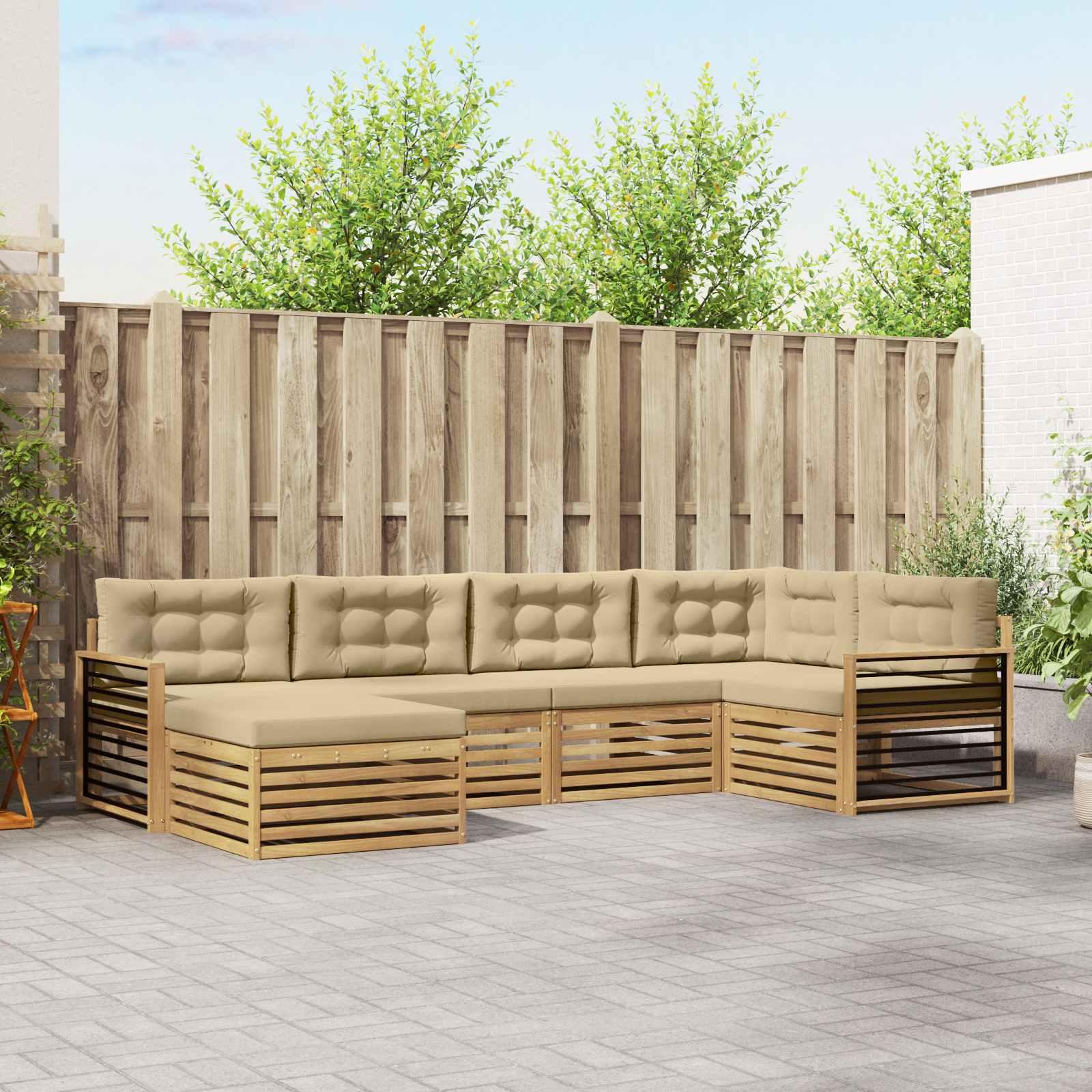 Udendørs sofagruppe i akacietræ - modulært loungesæt, hvid/beige, 6 dele