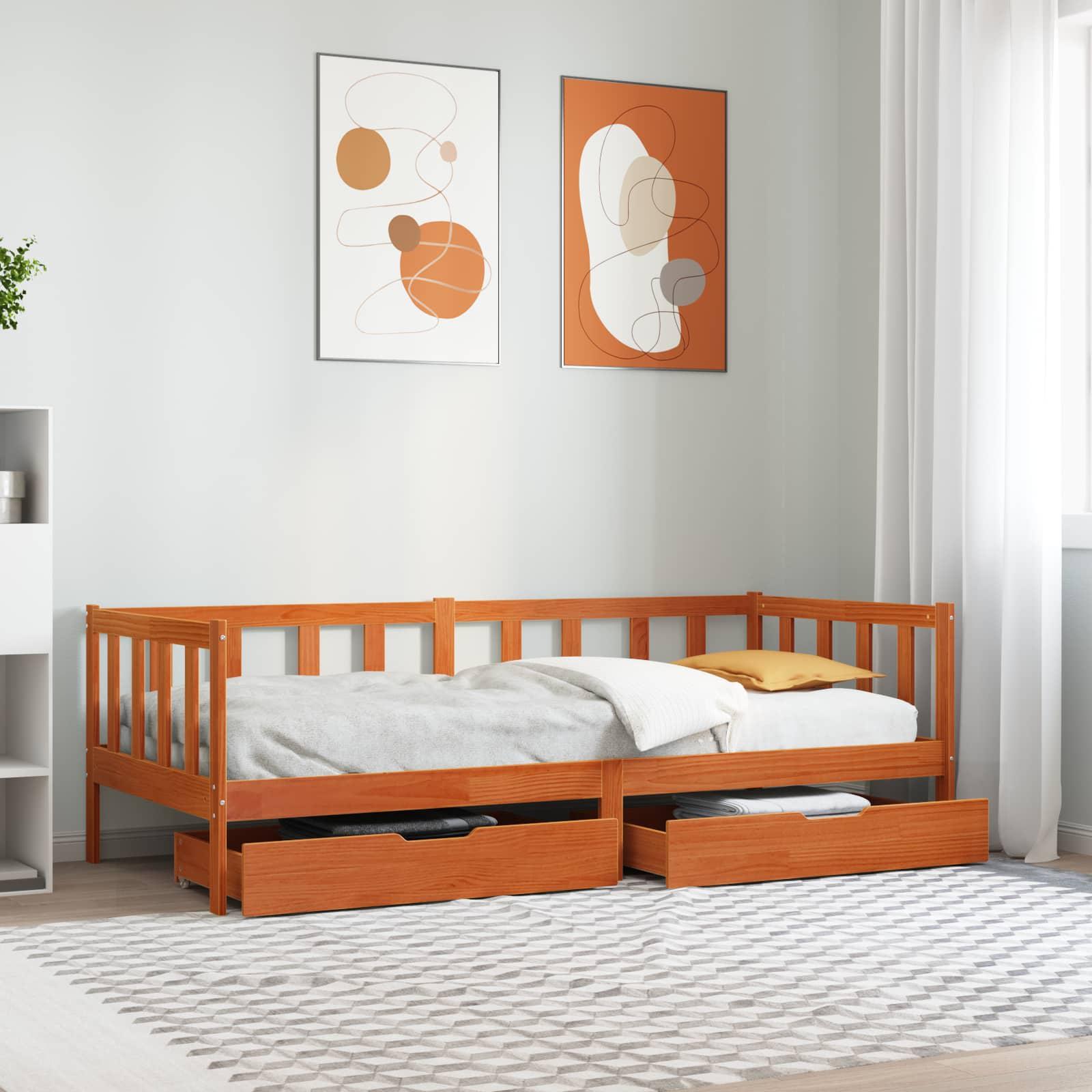 Daybed med hovedgÃ¦rde 3 stk Voks brun Massivt fyrretrÃ¦