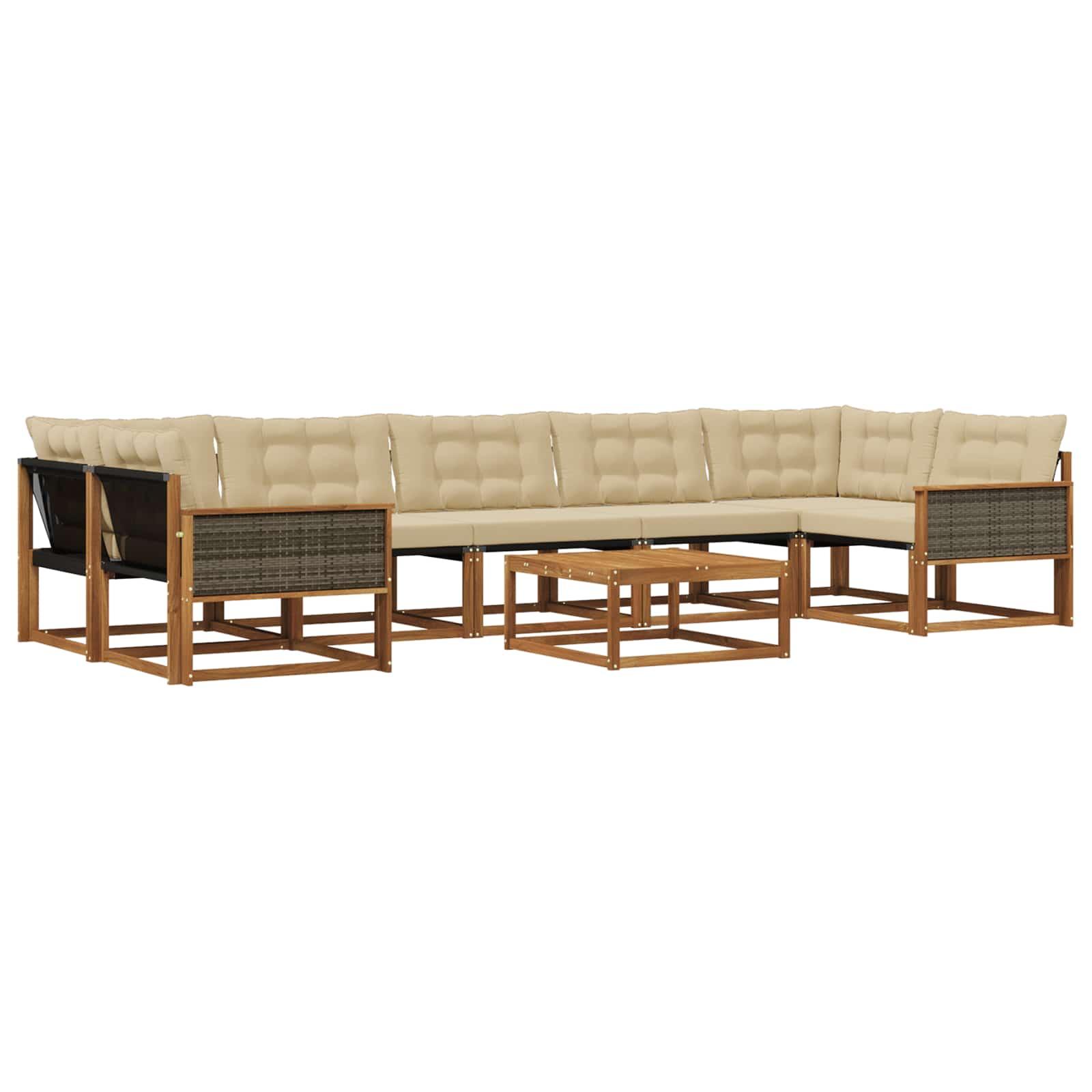 Udendørs sofagruppe i akacietræ - modulopbygget loungesæt, naturlig/beige, 8 dele
