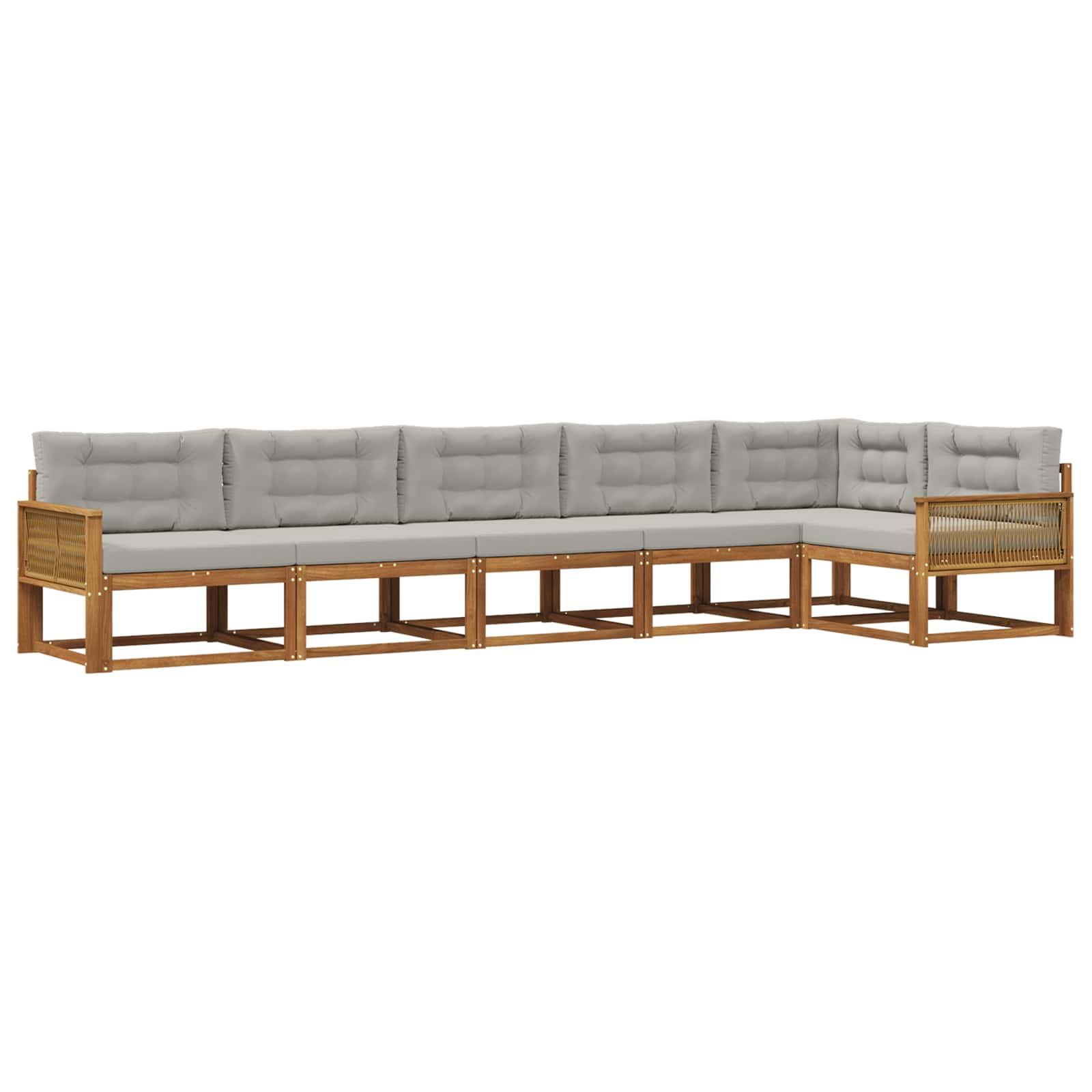 Udendørs modulsofa med puder - 6 dele, naturlig/lysegrå