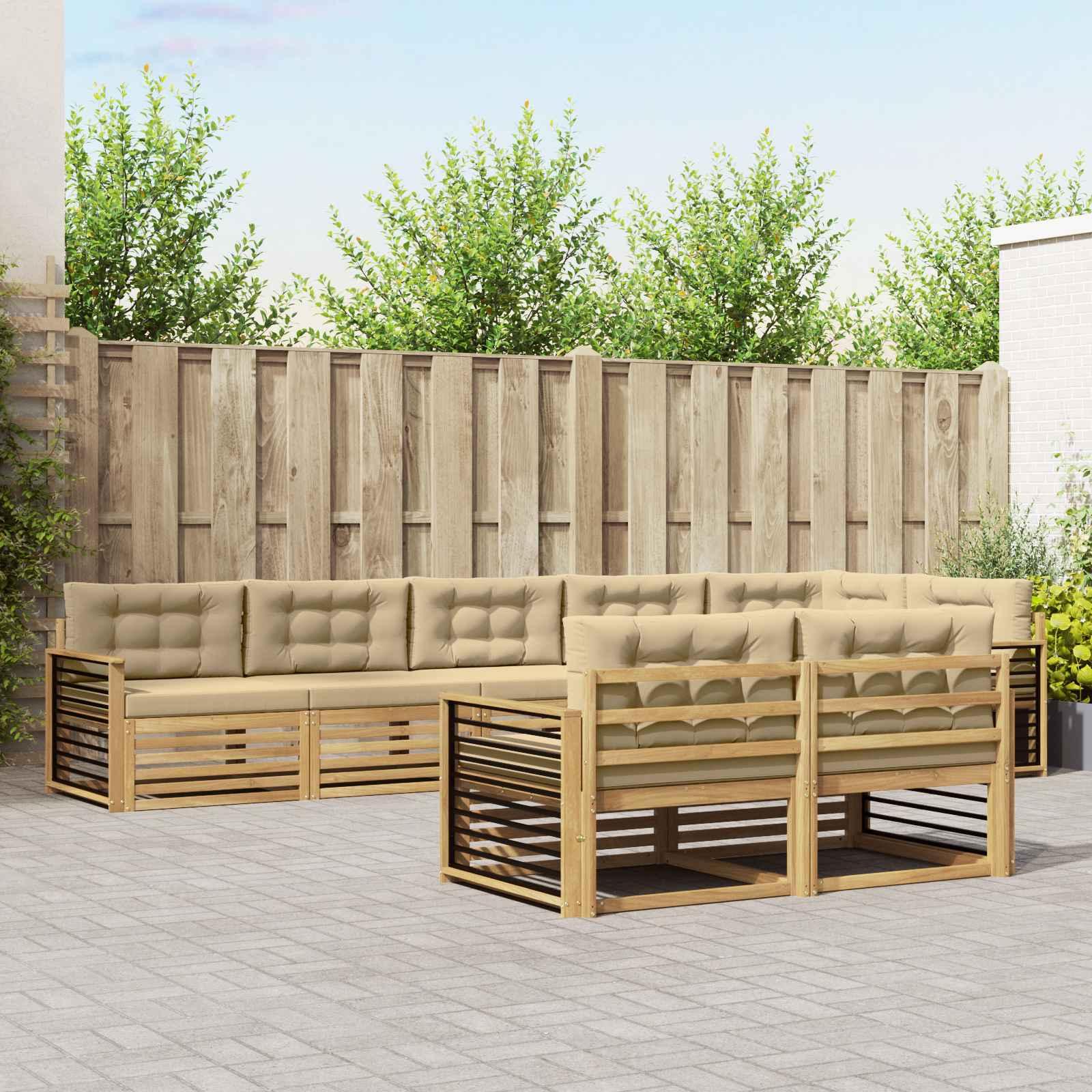 Udendørs modulsofa-sæt i akacietræ - 8 dele, hvid/beige polyester