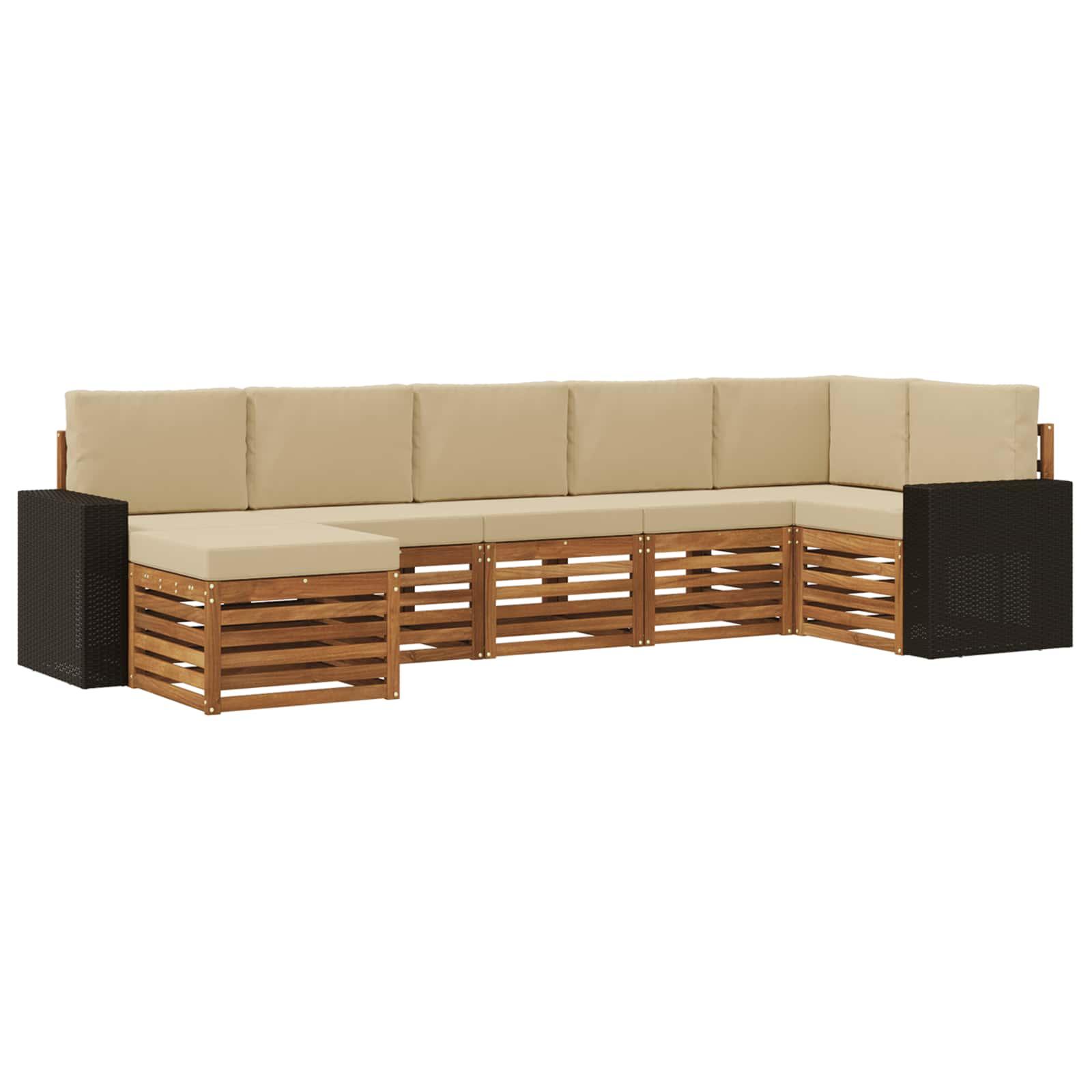 Sektionalsofa sÃ¦t 7 stk Naturlig og Beige Massivt AkacietrÃ¦