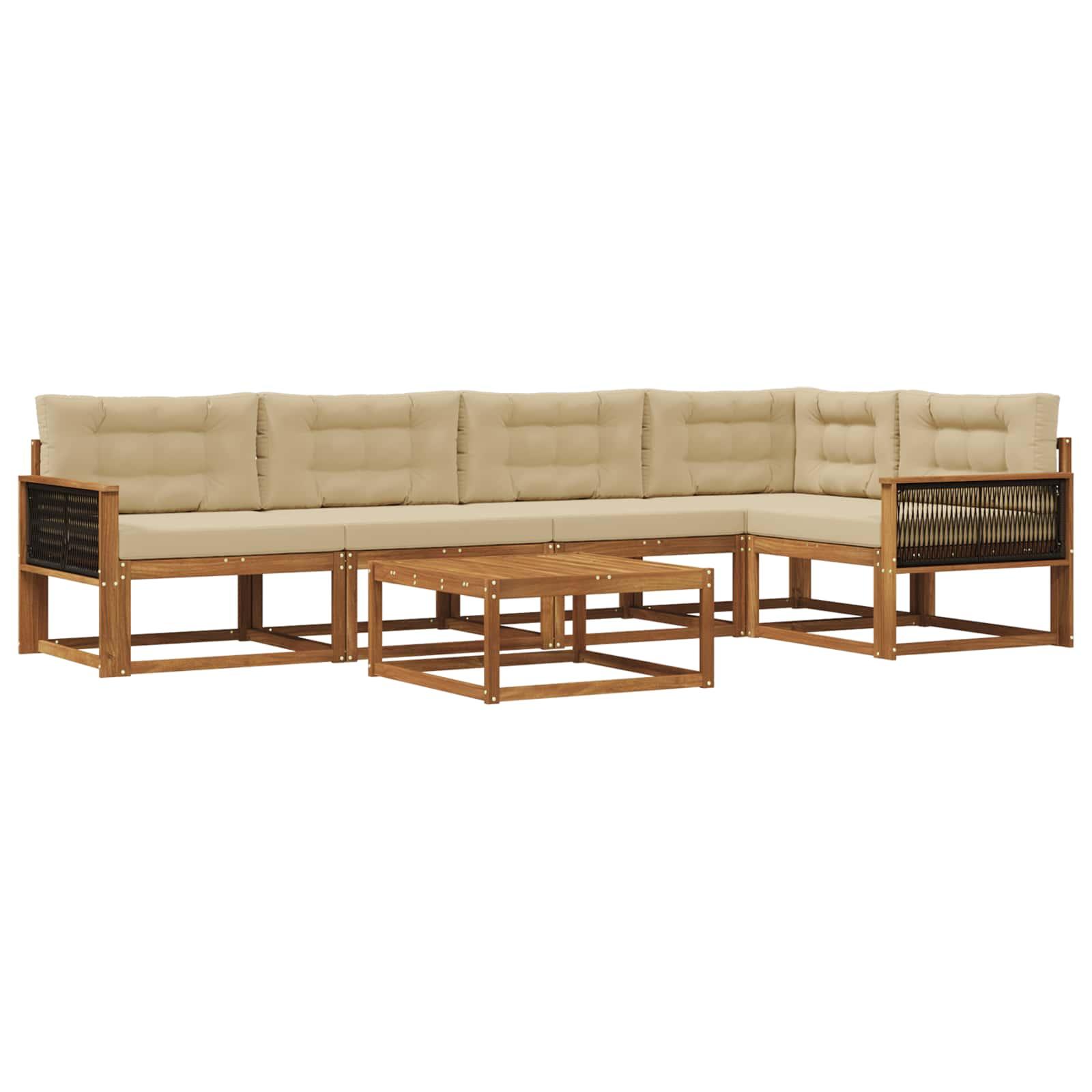 Udendørs sofagruppe i akacietræ - modulært loungesæt, naturlig/beige (6 dele)