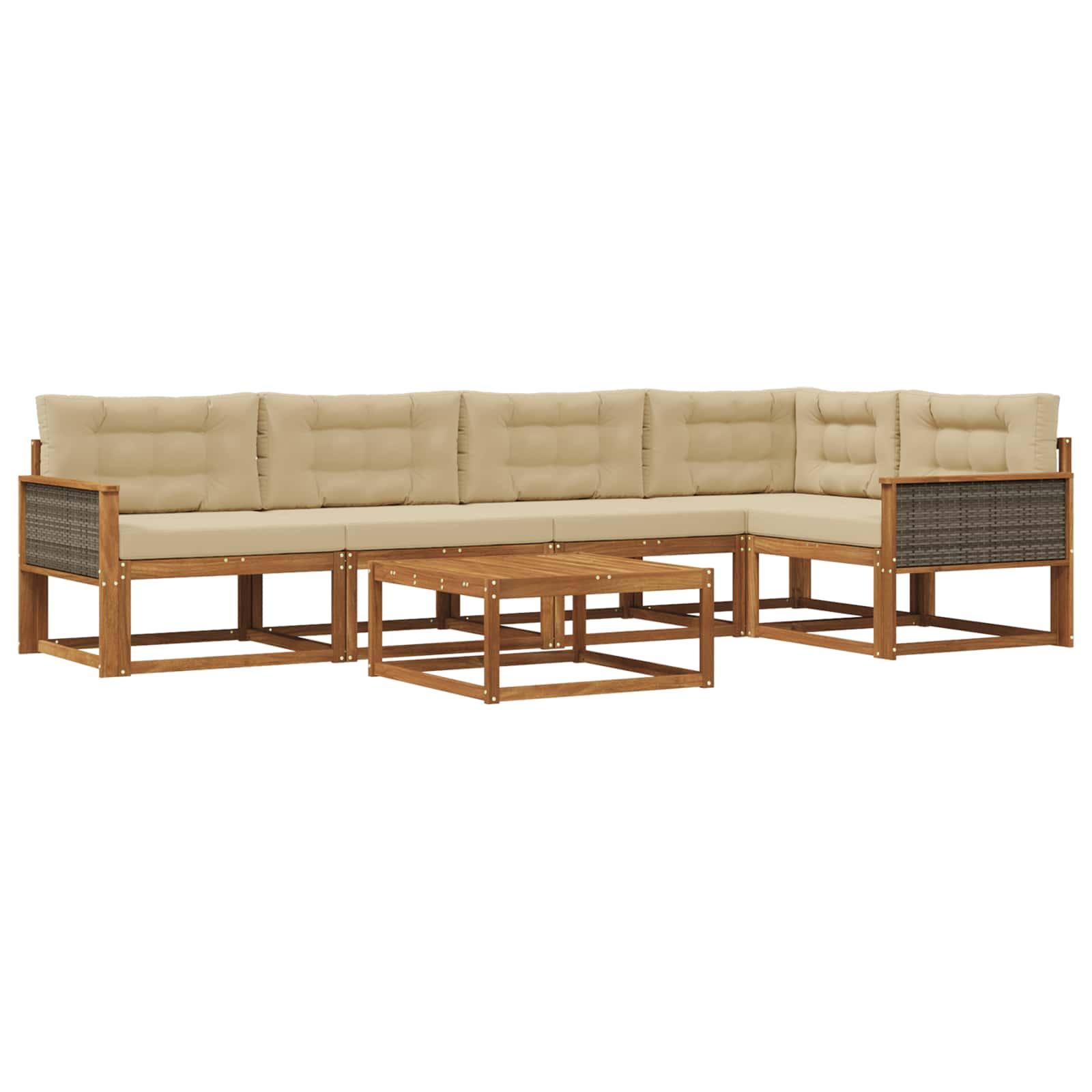 Udendørs sofagruppe i akacietræ - modulært loungesæt, naturlig/beige (6 dele)