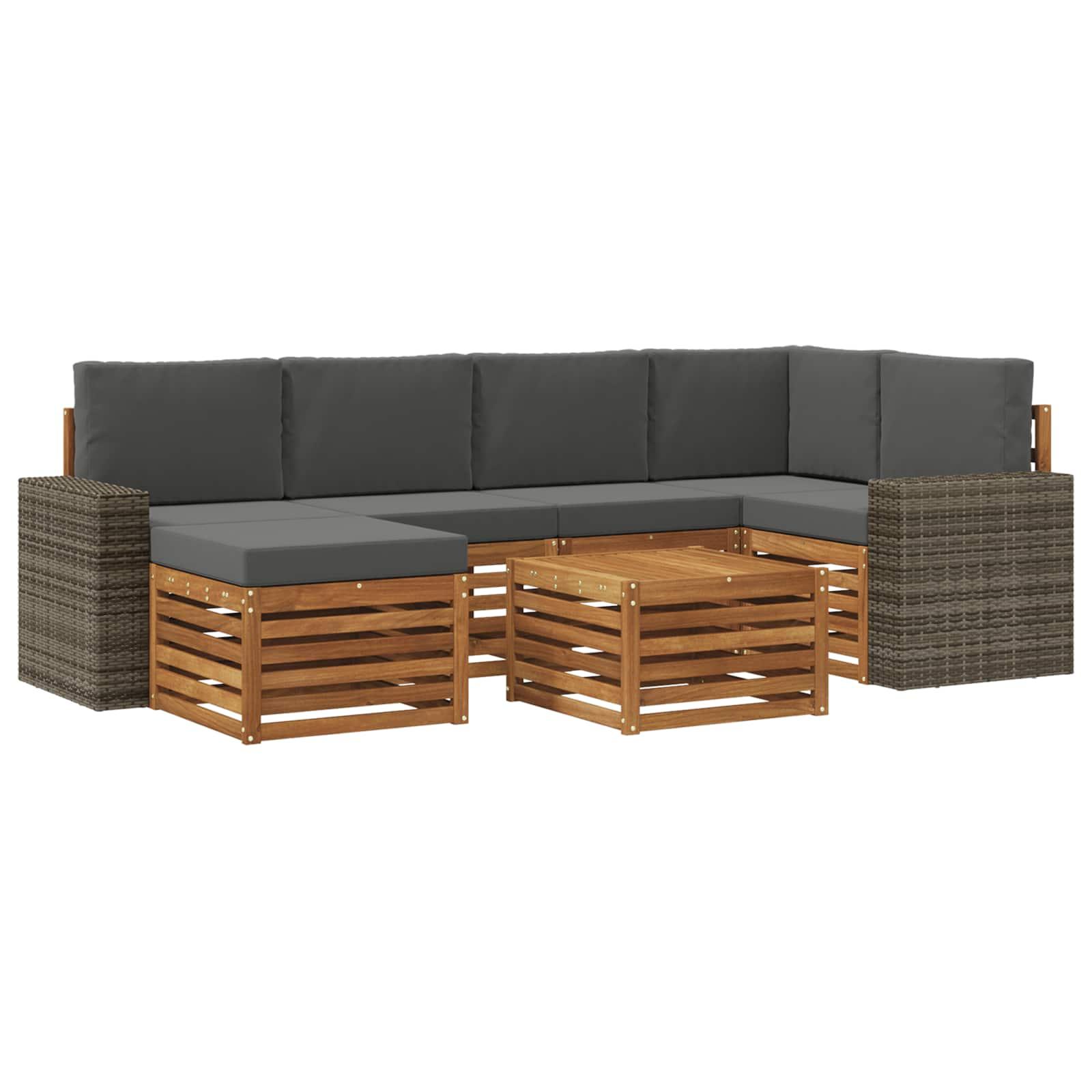 Sektionalsofa sÃ¦t 7 stk Naturlig og Antracit Massivt AkacietrÃ¦