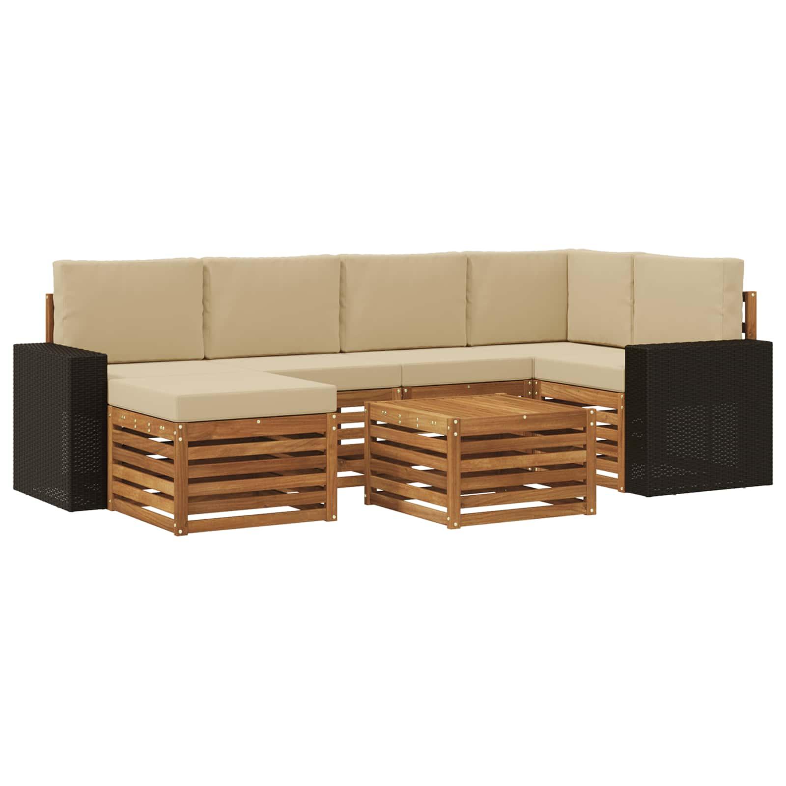Sektionalsofa sÃ¦t 7 stk Naturlig og Beige Massivt AkacietrÃ¦