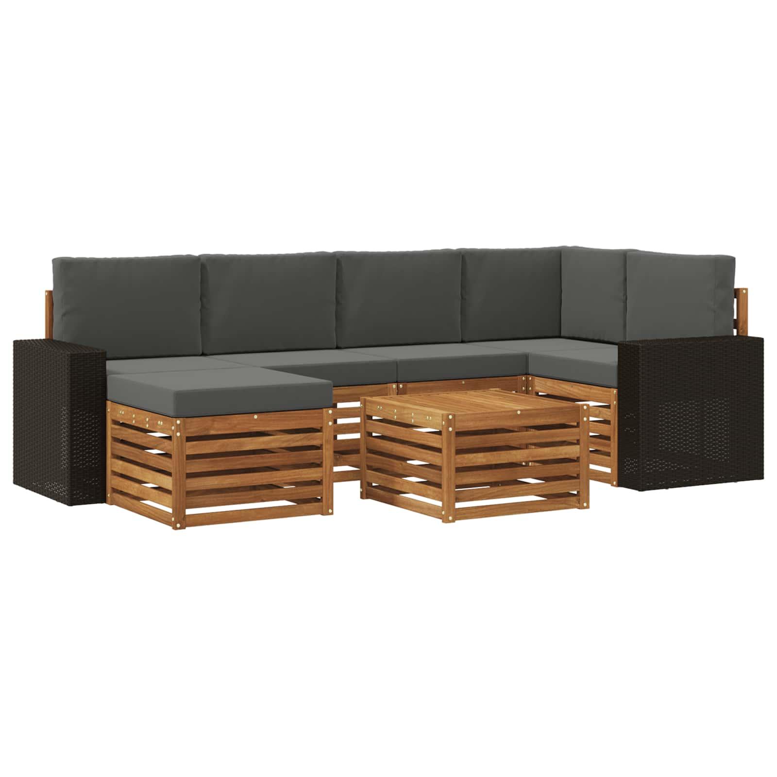 Sektionalsofa sÃ¦t 7 stk Naturlig og Antracit Massivt AkacietrÃ¦