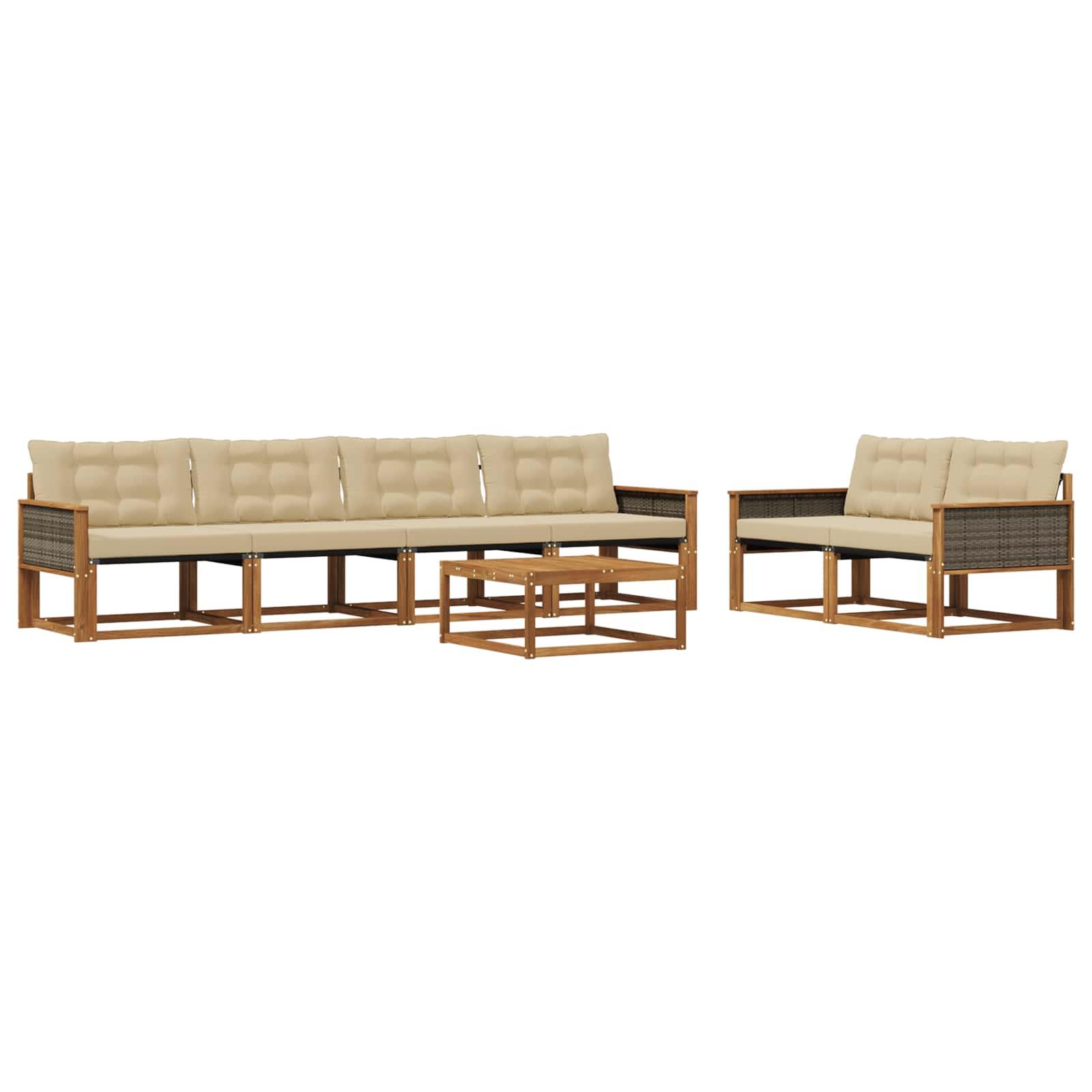 Udendørs Sofagruppe Med Pude 7 Dele - Naturlig og beige / Grå rattan
