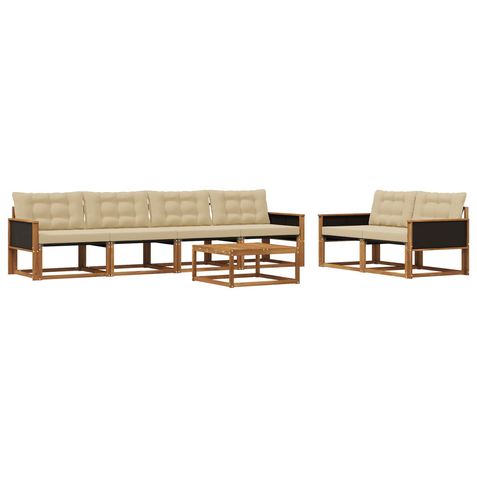 Udendørs Sofagruppe Med Pude 7 Dele - Naturlig og beige / Sort rattan