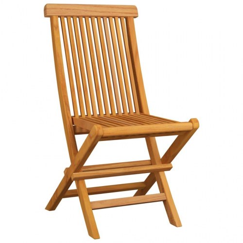 Havestole i massivt teaktræ - foldbare med røde hynder, 8 stk.