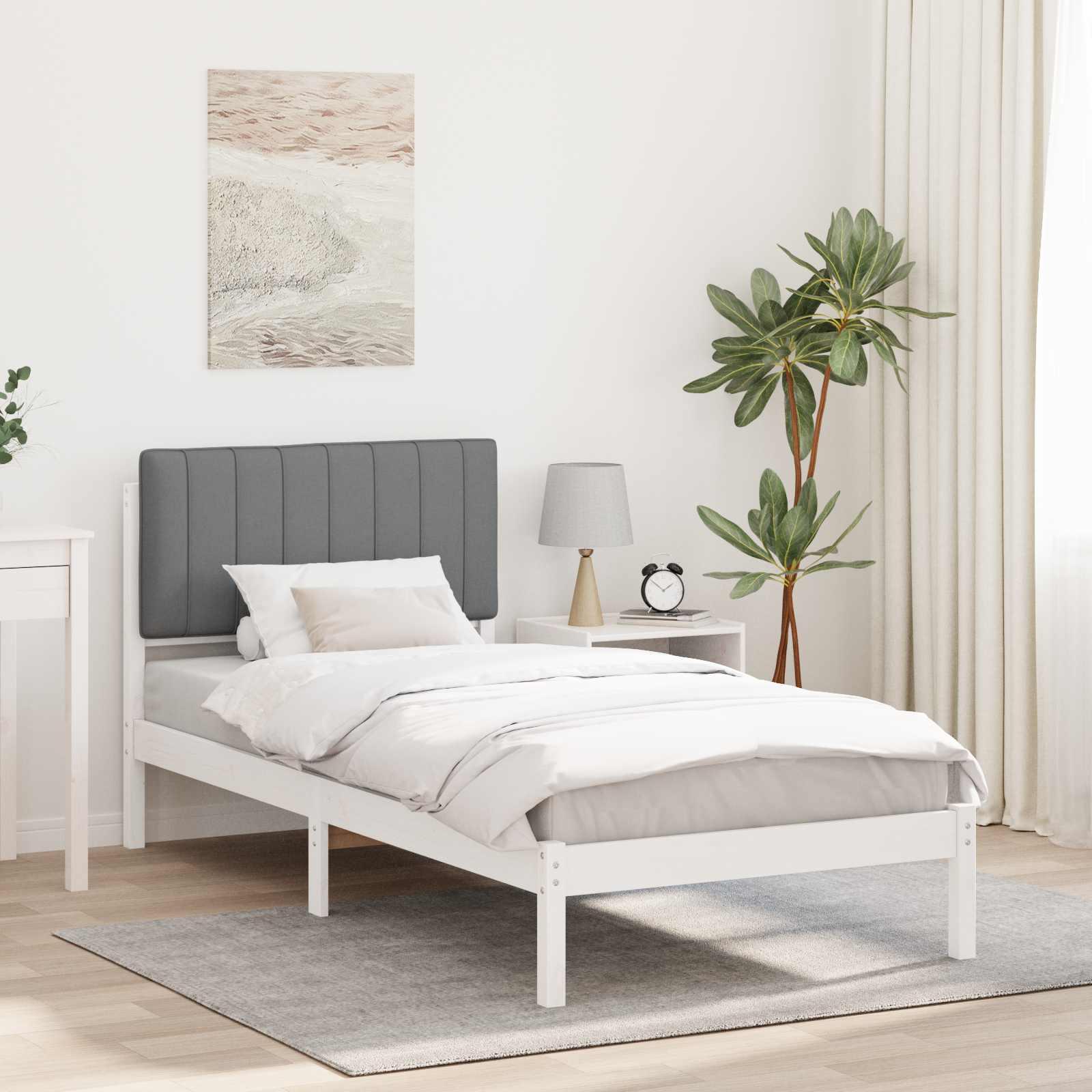 Sengestel med Polstret Hovedgavl Hvid og Lys Grå 90 x 200 cm