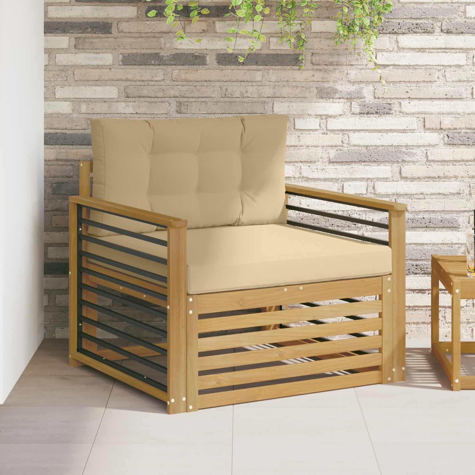 Udendørs modulsofa i massivt akacietræ - hvid/beige, 1-plads med puder