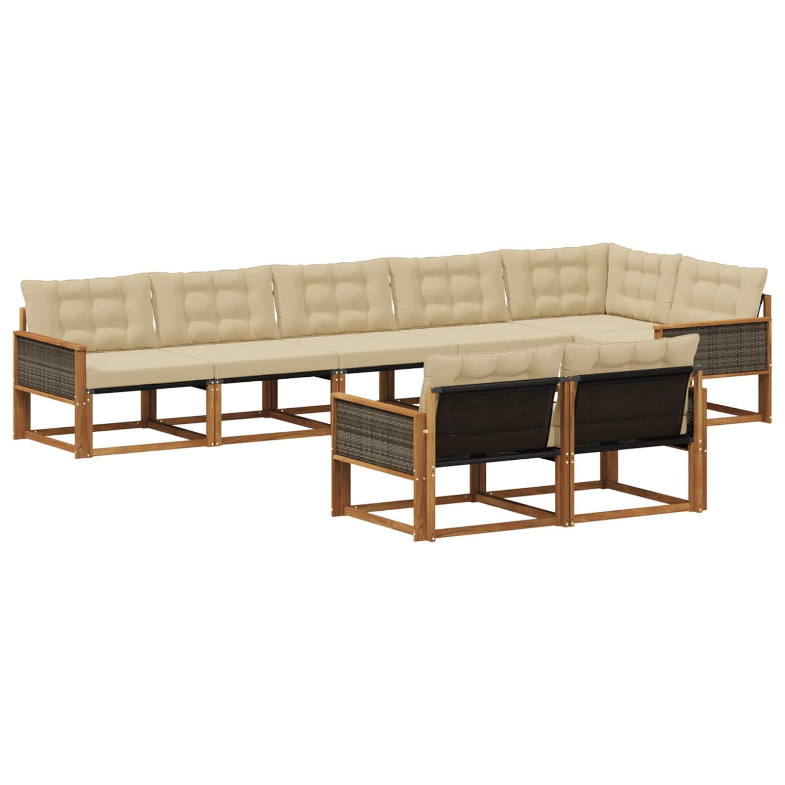 Udendørs Sofagruppe Med Pude 8 Dele Naturlig Og Sort - Naturlig og beige / Grå rattan