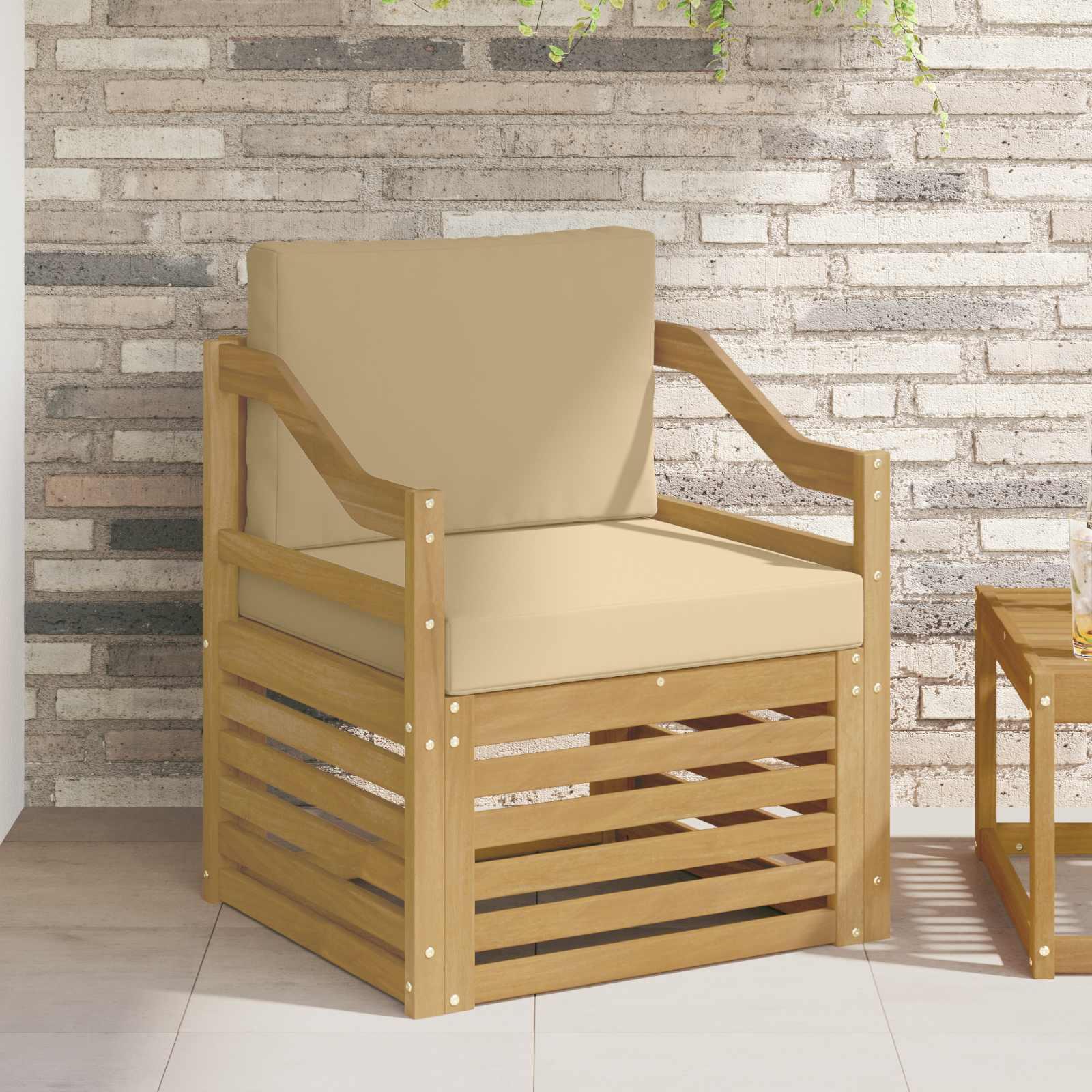 Udendørs loungesofa i massivt akacietræ - hvid/beige, 1-personers
