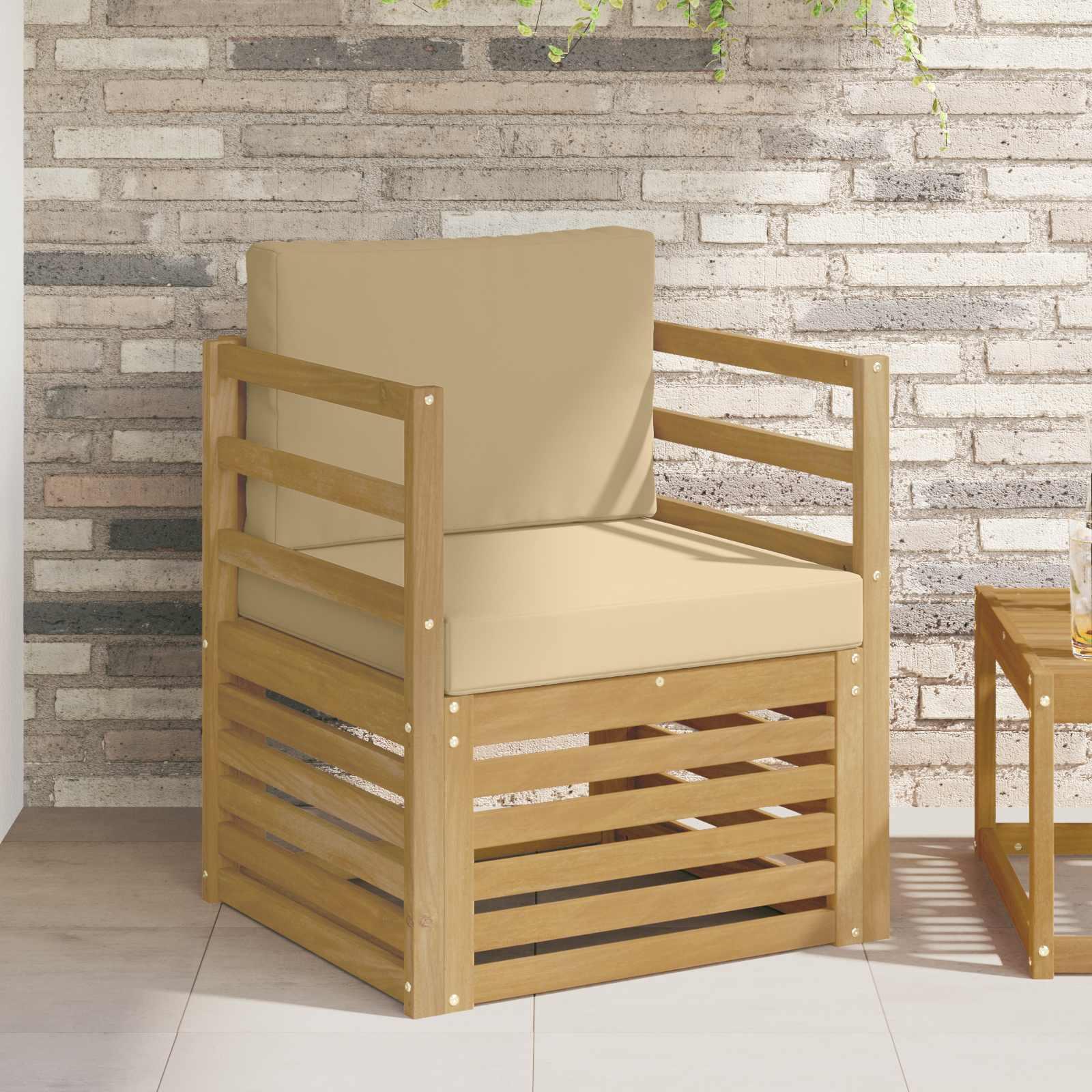 Udendørs modulsofa i akacietræ med beige puder - hvid ramme